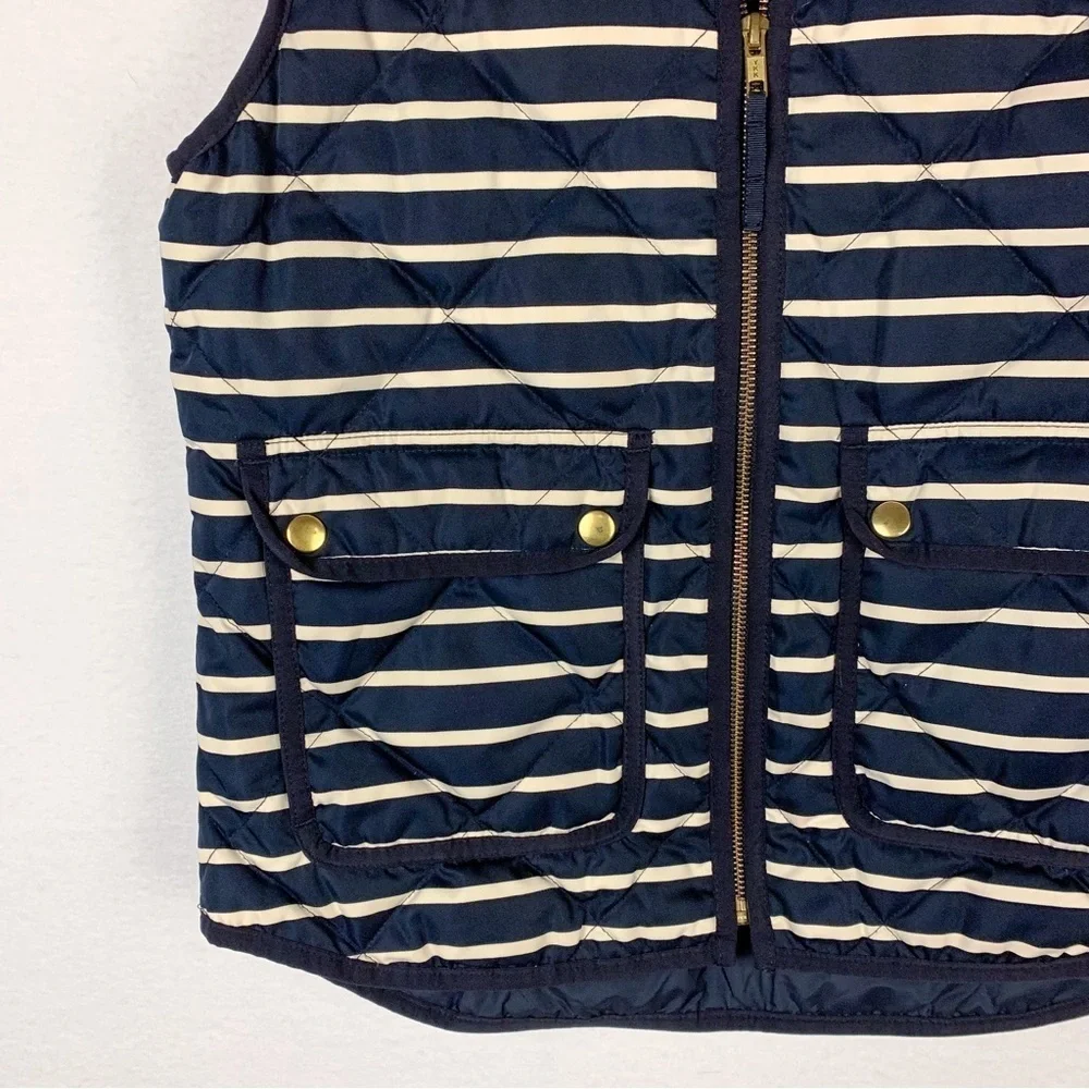 J. Crew Navy White Stripe Down Puffer Vest